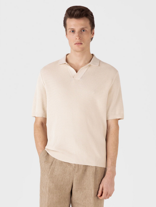 Beiges Poloshirt aus Strukturstrick