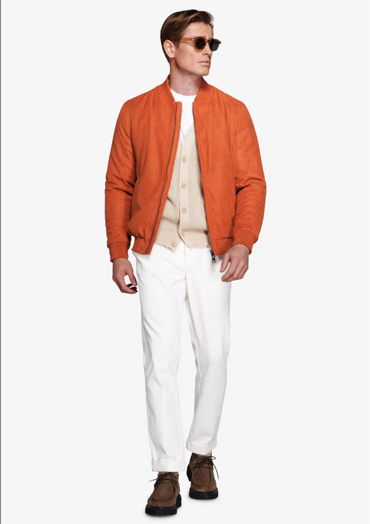 Jacke Milan aus Eco-Veloursleder in Orange mit Reißverschluss